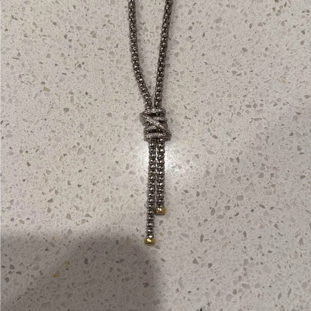 Phillip Gavriel Popcorn Diamond Lariat Necklace in Sterling Silver and 18kt 17"